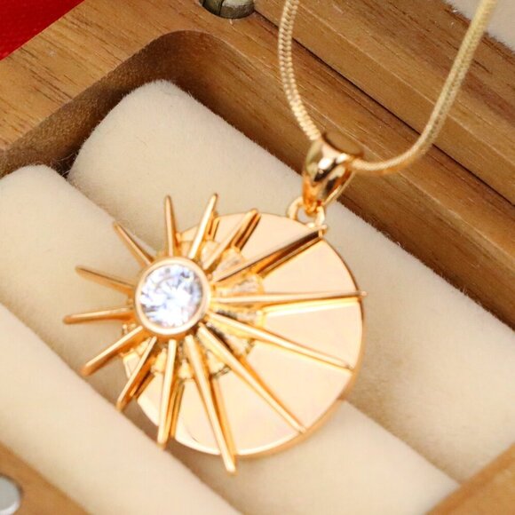 "Radiant Rose Gold Sunburst Pendant with Center Clear Crystal Accent, XPPT1250 - Picture 1 of 12